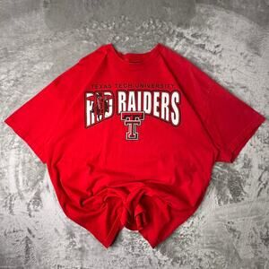 Vintage 2000s Texas Tech Red Raiders Red Mascot Spellout Print Champs T-shirt XL